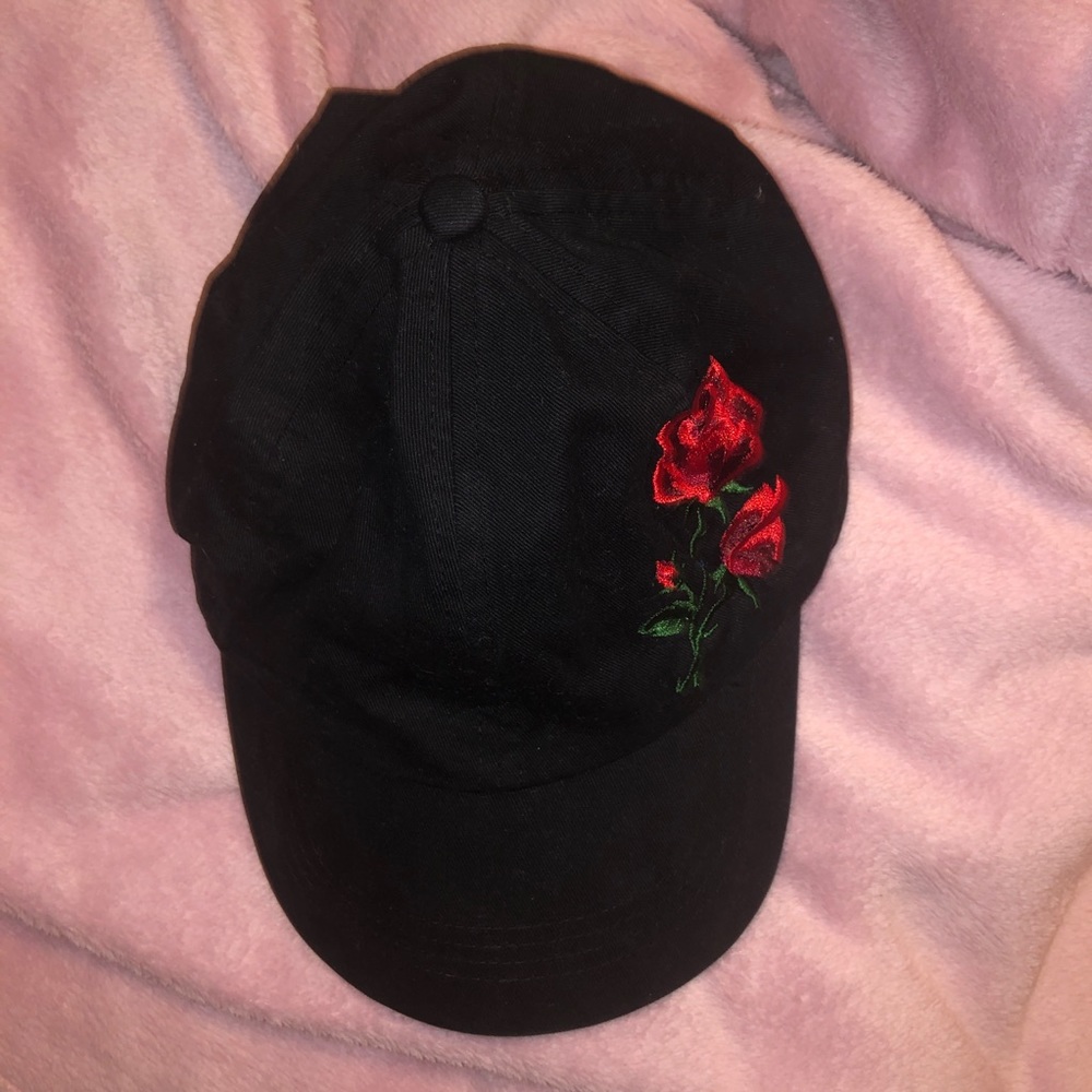 black rose floral cap hat